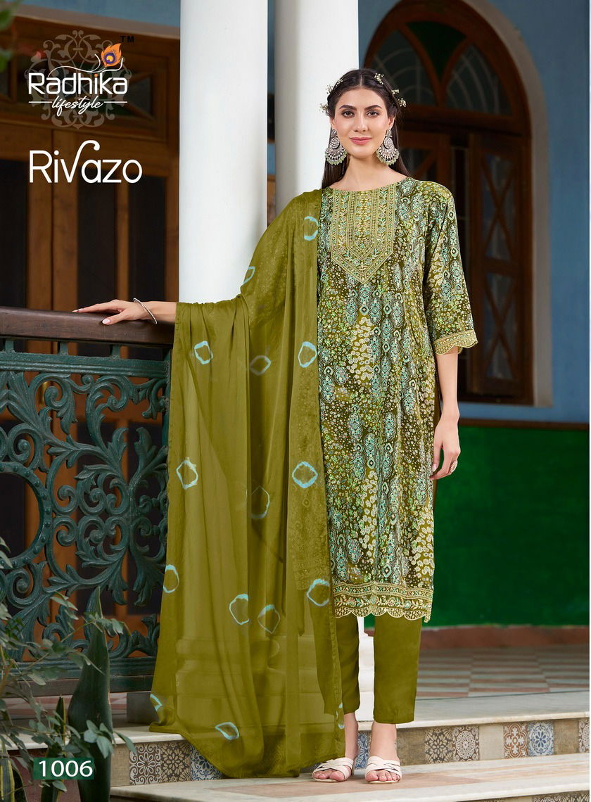 Rivazo Vol 1 By Radhika Rayon Embroidery Kurti With Bottom Dupatta Wholesale Online
